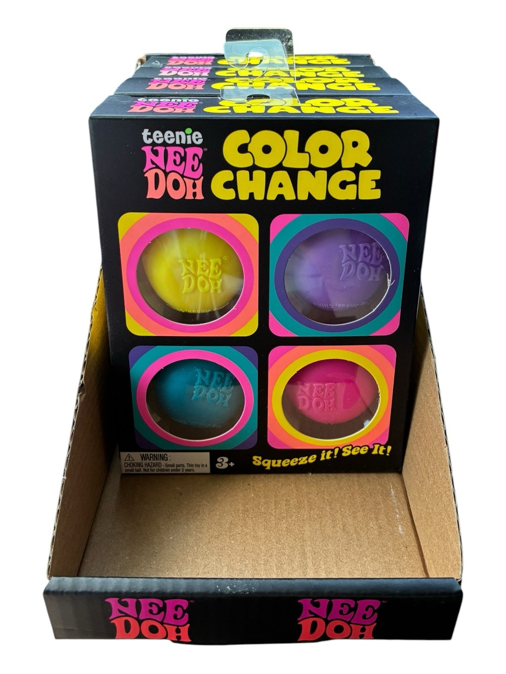 (4) Nee Doh NeeDoh Teenie Color Change 2026 4 Pack Mini + Display Box Tray